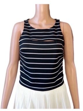 Decree Black & White Striped Crop Tank with Front Slit